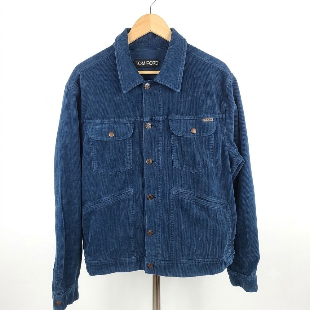 Tom Ford Corduroy Cotton Blend Navy Blue Fitted Trucker Jacket Utilitarian L